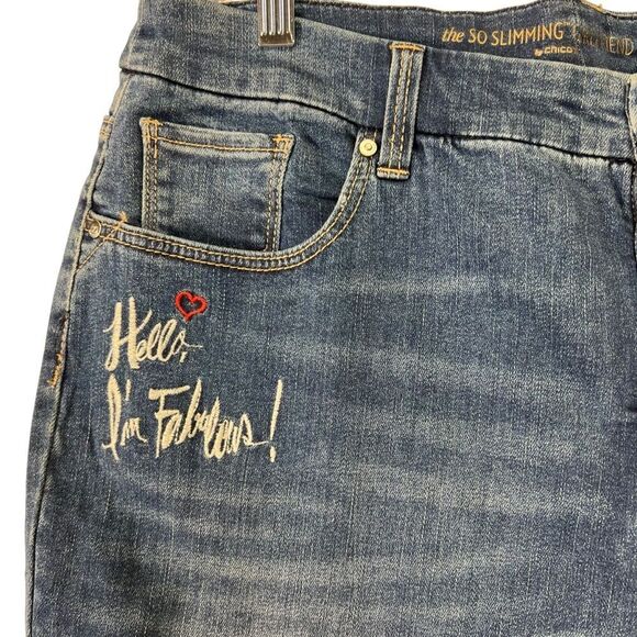 Chicos So Slimming Girlfriend Slim Leg Ankle Jeans chicos 2.5 embroidered jeans - Picture 2 of 16